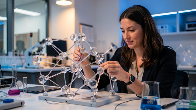 Une ingénieure étudie une architecture d’intelligence artificielle modulaire et transparente, évoquant des systèmes explicables et adaptables.